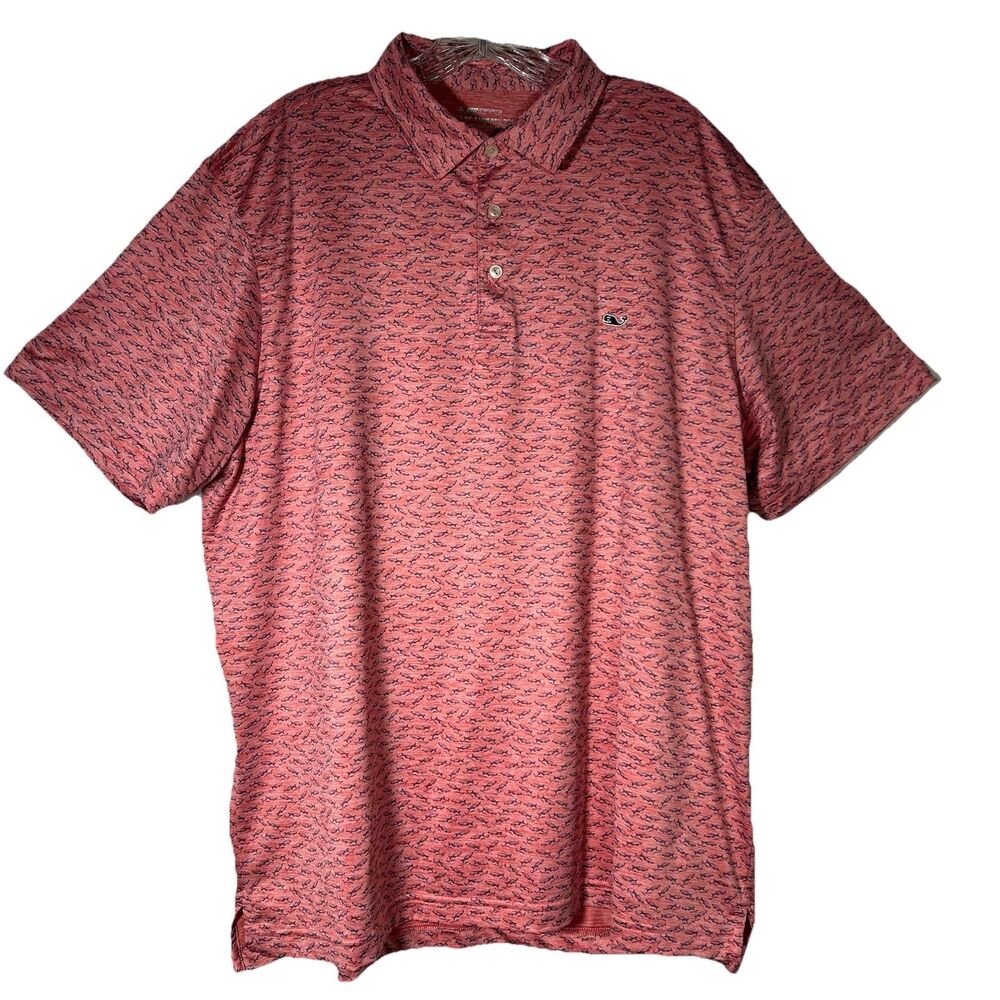 Vineyard Vines Polo Shirt Mens Sz XL Pink On The Go Sankaty Fish Print Golf